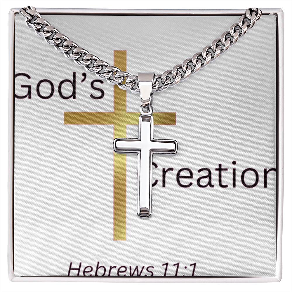 Engrave Cross Cuban Link Chain