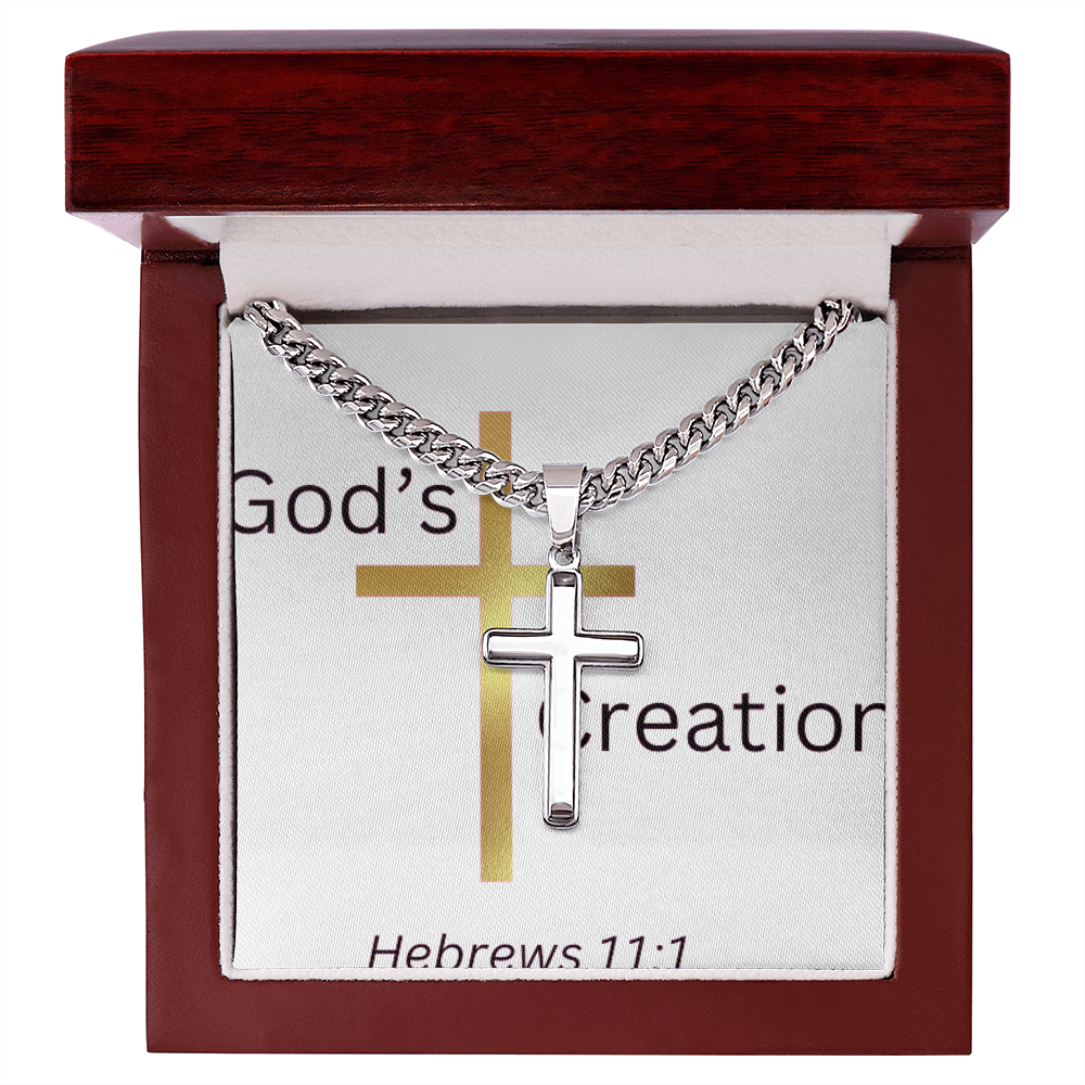 Engrave Cross Cuban Link Chain