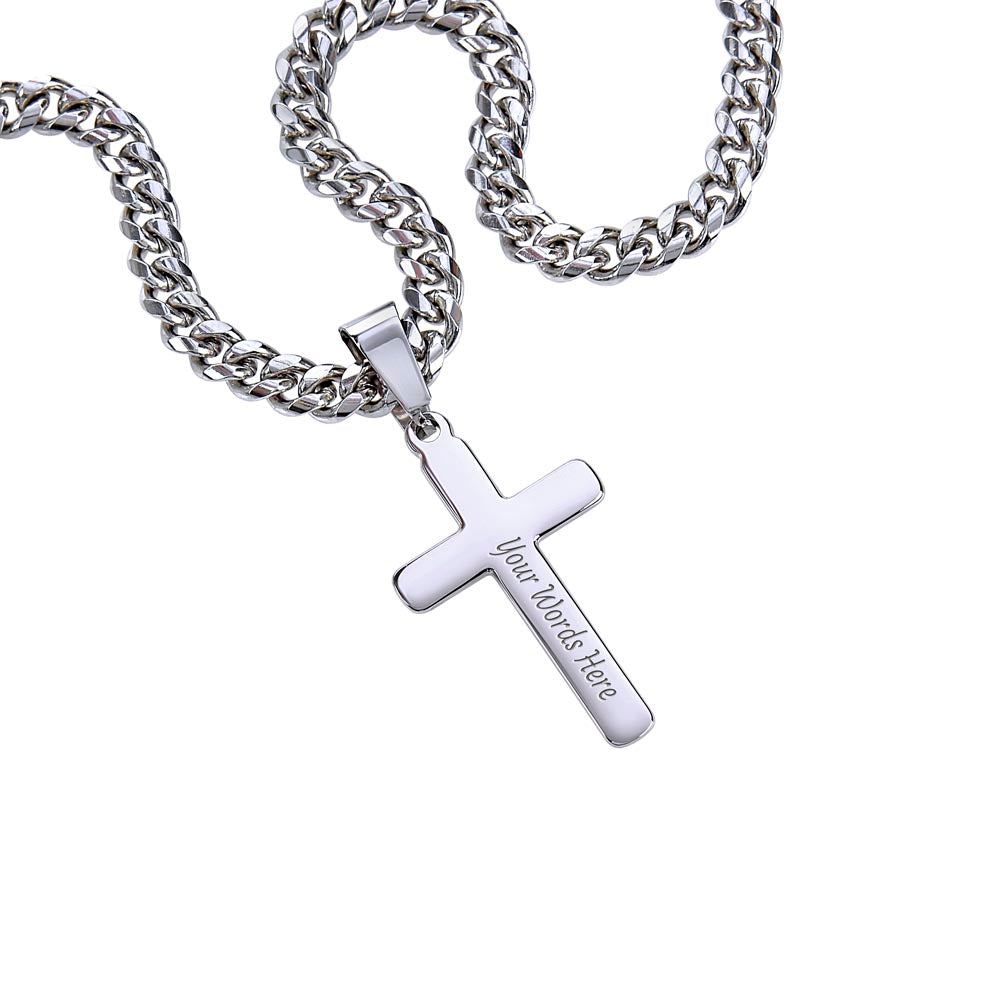 Engrave Cross Cuban Link Chain