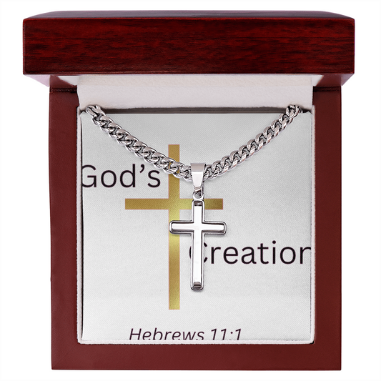 Engrave Cross Cuban Link Chain